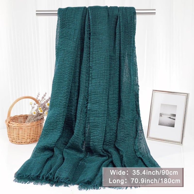 Nydotd Women Summer Cotton Linen Scarf Crinkle Long Beach Shawl Wrap hijab with Fringe - Image 2